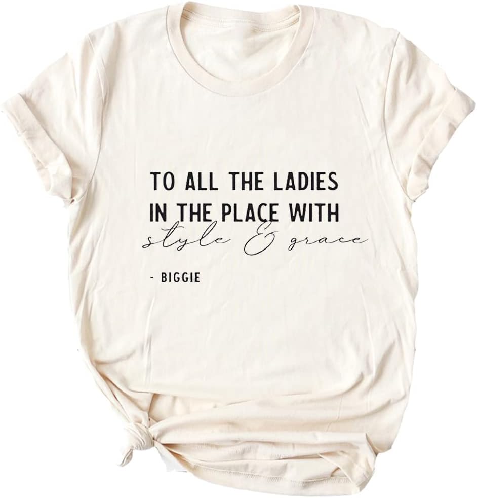 Yimoyato All The Ladies in The Place with Style and Grace Tshirts Womens Cute Retro Music Graphic Tees
