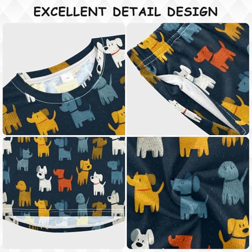 Long Sleeve Pajama Set for Girls Boys,Colorful Dogs on Background Comfy Crewneck Sleepwears,Soft Kid's Homewear Clothes Underwear Sets 8T3