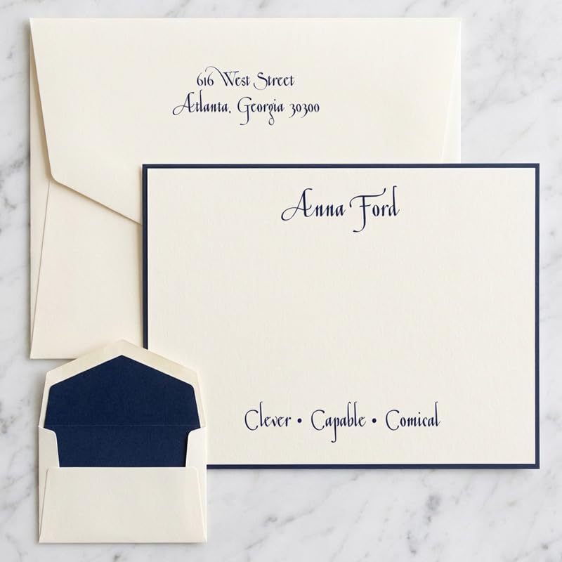Personalized Casual Raised Ink Flat Cards with Matching Envelopes | 4.5" x 6.25" | Triple-Thick 140 lb Cardstock | Raised Ink Thermography | Custom Stationery | Set of 25 | Made in USA