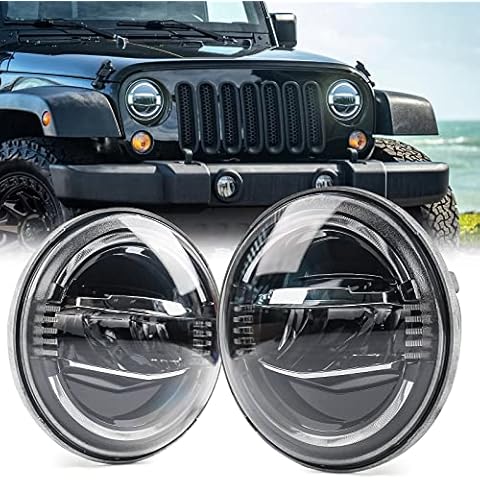 DKMGHT LED Headlights For Jeep Wrangler JK, [DOT Approved] [Low Beam and High Beam] Headlamps with DRL Halo - 1 Pair Cover