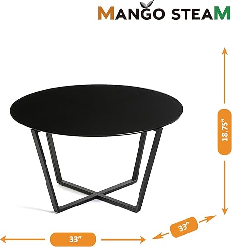 Miniatura 26 de Mango Steam Mesa de centro redonda de cristal de metro para sala de estar y comedor, parte superior transparente/base negra Vidrio transparente y