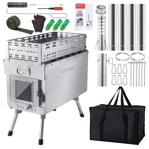 Goture Sauna-Holzofen kann für Trockensauna, Tragbarer Campingsauna-Holzofen ist aus 1,5 mm hochwertigem Edelstahl gefertigt, ausgestattet mit einem Rohr und einem Verbrühschutz-Rolltuch