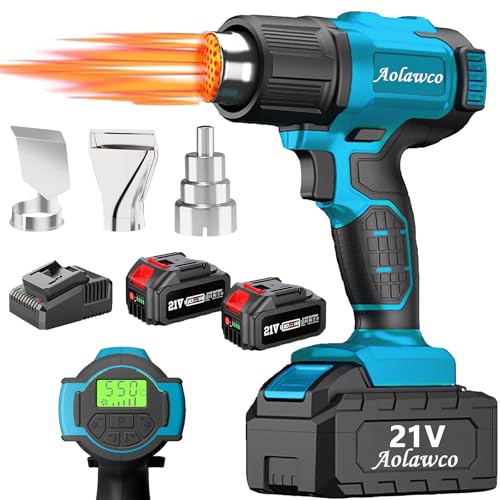 Aolawco Pistola de calor inalámbrica con 2 baterías de 21 V, pistola de calor recargable para Makita con 3 boquillas, máximo 120 grados Fahrenheit (550 grados Celsius) para soldar, doblar tubos