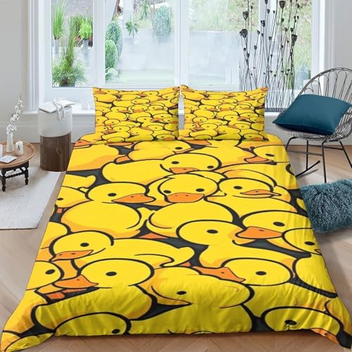 Housse de couette canetons infroissable avec fermeture éclair pour lit simple 135x200