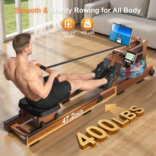 Image of Water Rowing Machine for Home, Rower Machine with Leak-Proof Water Tank, LCD Monitor, 400 LBS Capacity, Ergonomic Seat,Quiet Row Machine for Small Spaces & Apartments, Full Body Workout Equipment