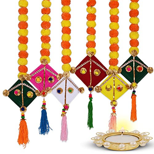 DIYANA IMPEX Marigold Garland for Decoration 5 Pcs Artificial Marigold Flowers with Bell, Indian Décor for Pooja, Diwali, Rangoli, Wedding, Christmas (Kite)