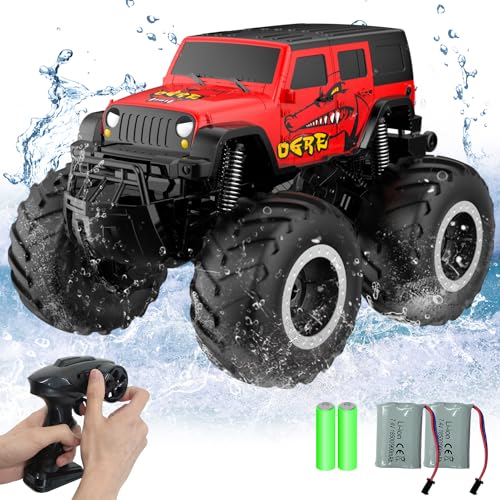 STEMTRON Amphibious Remote Control Car Toys for Boys 2.4 GHz 1:16 All Terrain Off-Road RC Car Waterproof RC Monster Truck Kids Pool Toys Remote Control Boat Gifts for Kids