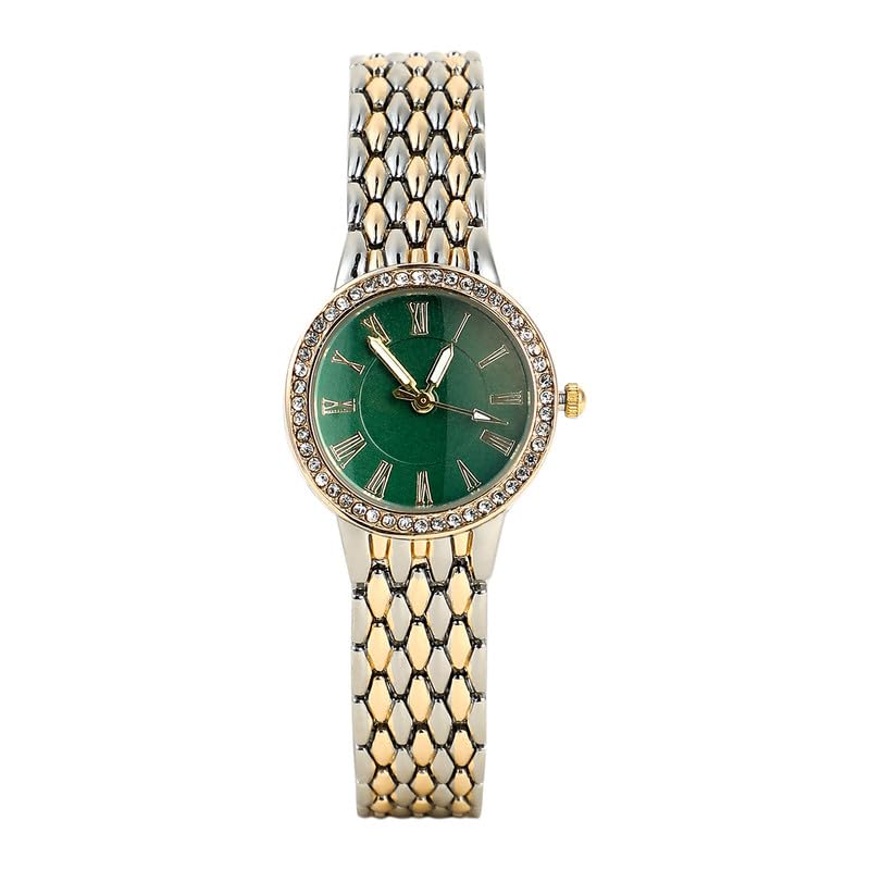 Women's The Roman Serpent Round Watch, Gold & Silver Stainless Steel Strap, Emerald Green Dial, One-Size, Foldover Closure, Quartz, Battery, Wrist Belt Watch for Female and Girls-image-21
