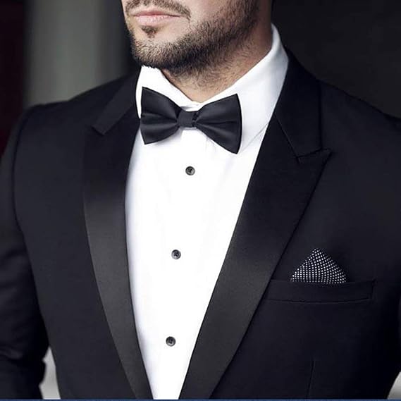 100% Silk Mens Bow tie Bowtie Tuxedo Wedding Solid Color Formal Bow Ties for Man (blacksilk)