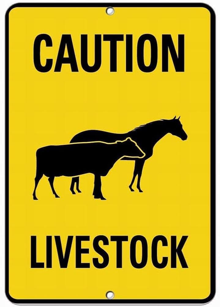 Notice Sign Danger Warning Livestock Caution Horse Cow Activity Farm General Tin Street Outdoor Decor Gift For Women Men 8x12 Inch