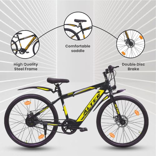 Image of Alter 26 inch 002S Model Electric Cycle with 36V 250W BLDC HUB Motor with Waterproof Connector | Lithium ION Battery in Frame | 95% PREASSEMBLED with Charger (Yellow, 5.2AH)