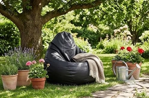 Image of 7 India Leatherette Bean Bag Without Beans| Comfortable Sofa Chair for Living Room, Bedroom & Office | Durable Double Stitch Bean Bag Seat only Cover Color Black Size XL