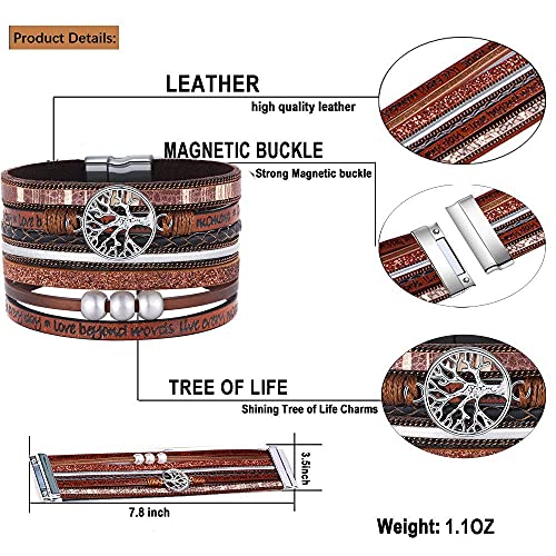 Image of Desimtion Inspirational Tree of Life Boho Leather Wrap Bangle Bracelets for Women, Teen Girl Gifts Trendy Stuff, Fashion Accessories Jewelry Gifts for Women Girls