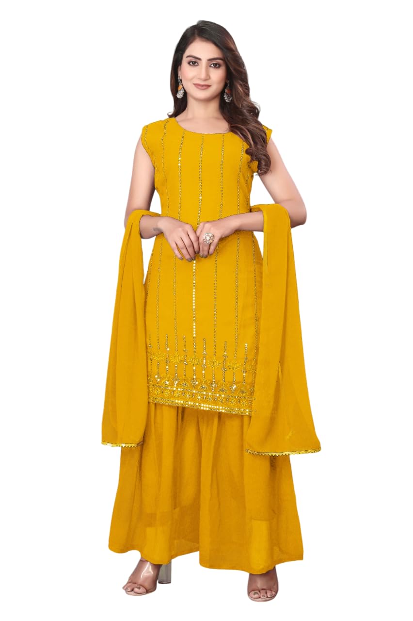 a&m clothing Stylish Women's Traditional Faux Georgette Embroidery Salwar Suit Set Kurta Sharara with Dupatta & Bottom, Perfect for Weddings & Festivals,(Women Kurtis)-picture-40