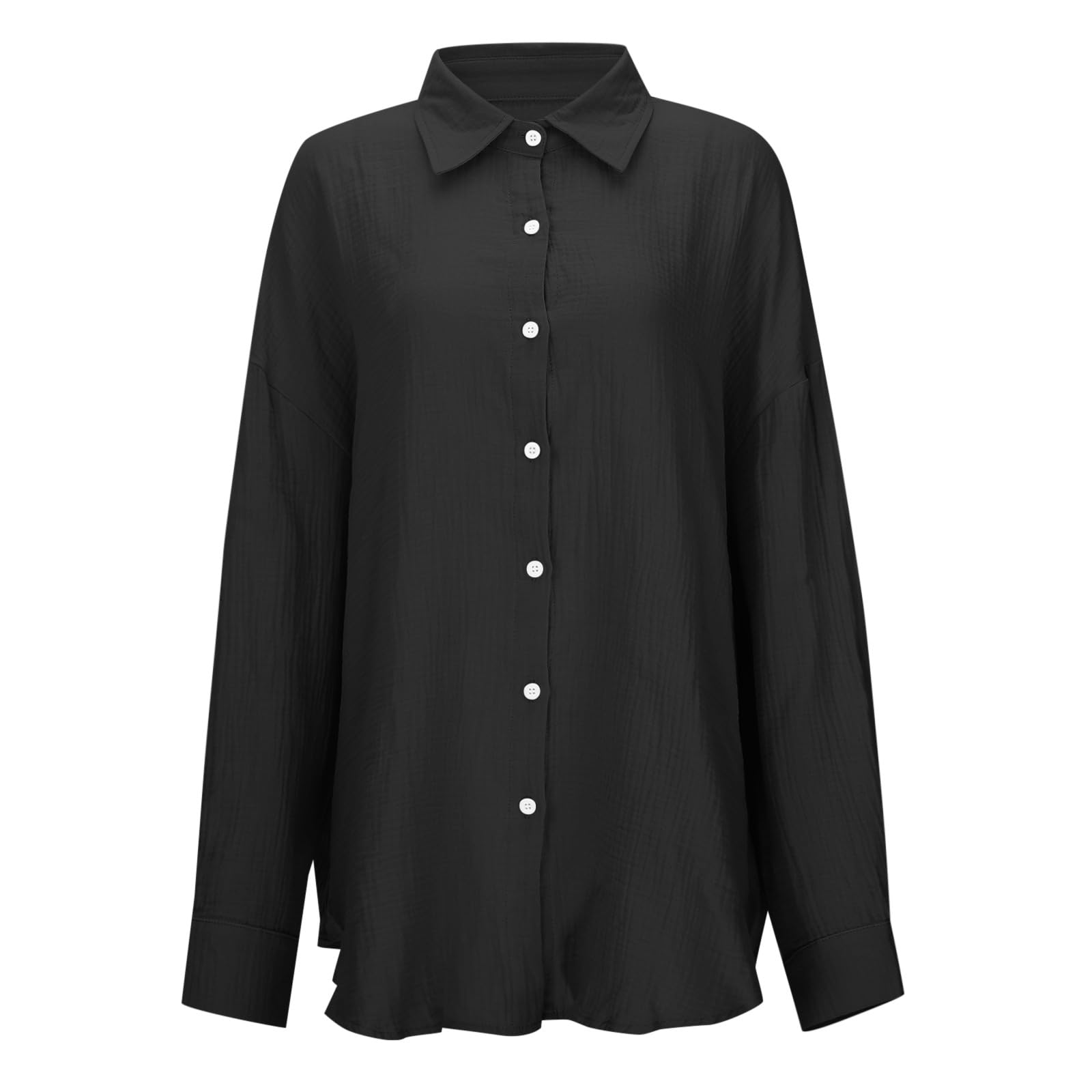 Camisa de gasa con botones para mujer, de gran tamaño, transpirable, de manga larga, con cuello, para verano, de lino, ajuste holgado, ropa de playa, trajes de algodón, estilo informal, color liso