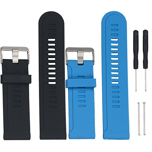 Waekethy Correas para Garmin Fenix/Fenix 2 / Fenix 3 / Fenix 3 HR, Silicona Repuesto Pulsera para Garmin Quatix/Quatix 3 / Tactix (Negro + azul)