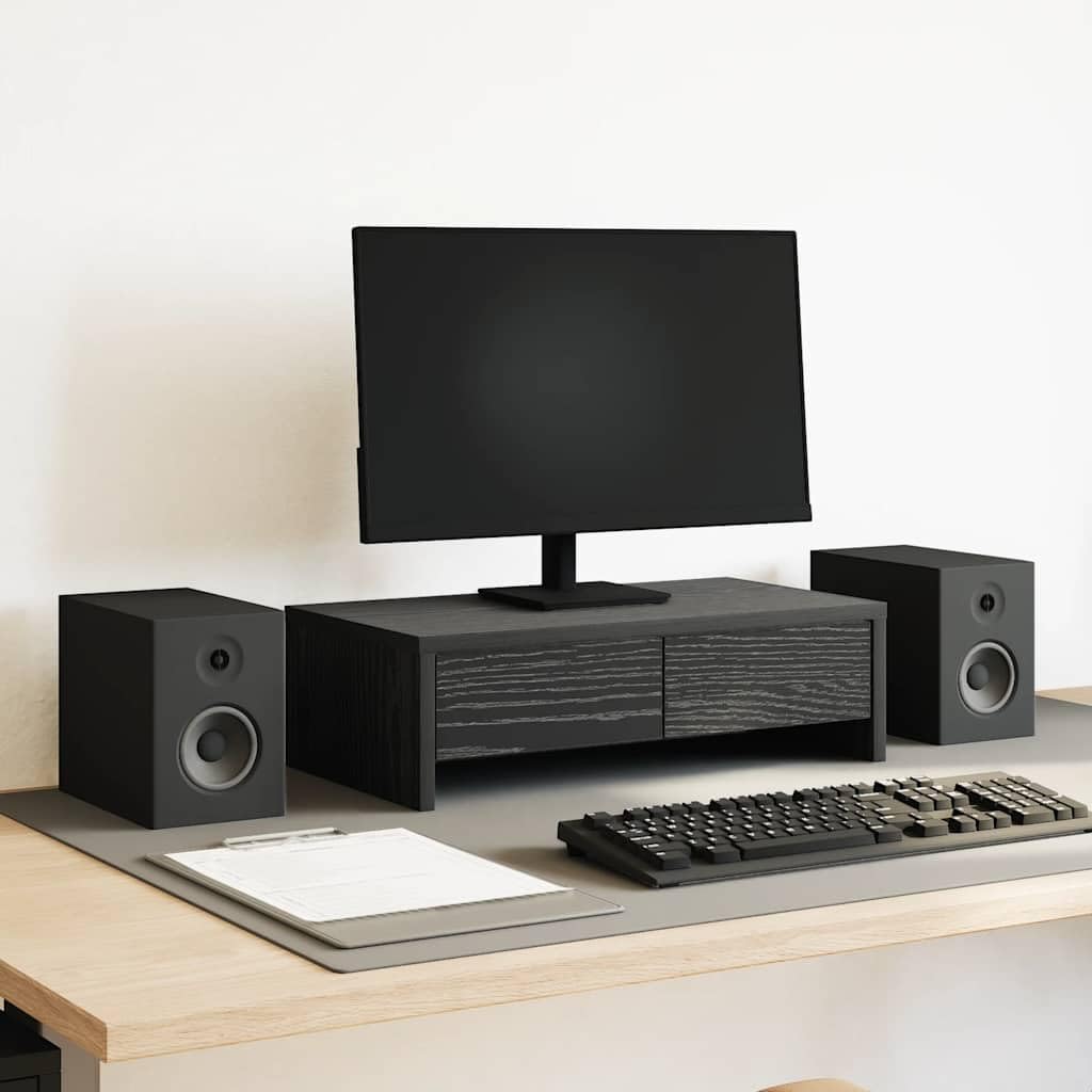 Gecheer Supporto per Monitor Doppio con Cassetti, Regolabile in Altezza, 50x27x15 cm, in Truciolato di Legno Tecnico, per Ufficio Domestico e Professionale