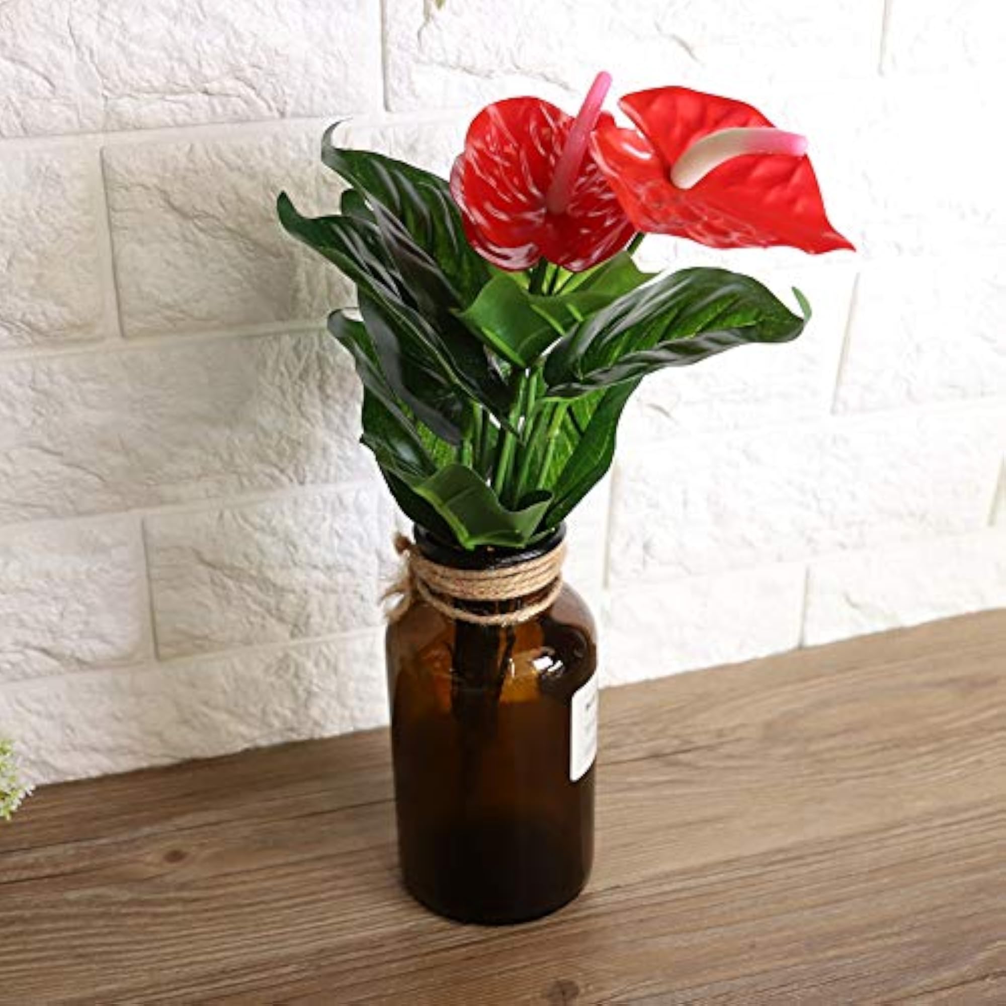 Plastic Artificial Plant Fake Red Anthurium Flowers Bouquet