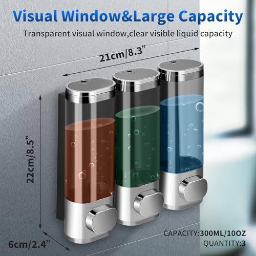 Dispenser per shampoo e balsamo, dispenser di sapone da parete a 3 camere per bagno, gel doccia e liquido per lavaggio a mano, per hotel, uffici, ristoranti