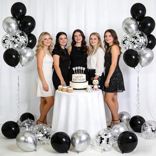 Image of Black and Silver Balloons, 70pcs Silver Black Balloons with Confetti for Birthday Wedding Engagement New Year Bachelorette Party Party Supply