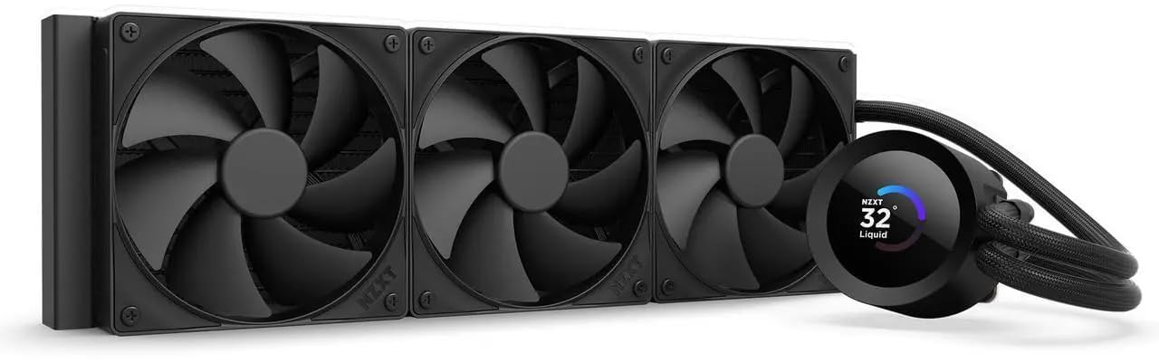NZXT Kraken Plus 360 – AIO CPU Liquid Cooler – 360mm Radiator – 3 x F120P Fans – Customizable 1.54" Square LCD – AMD® AM5, AM4 – Intel® LGA 1851/1700, 1200/115X – Black