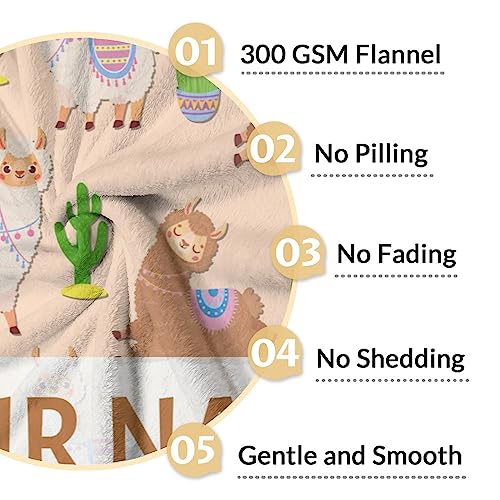 Blanket for Girl Women - 60x80 Inches Cute Llama Throw Gifts - Personalized Brown Soft Fuzzy Blankets for Bed, Couch & Living Room