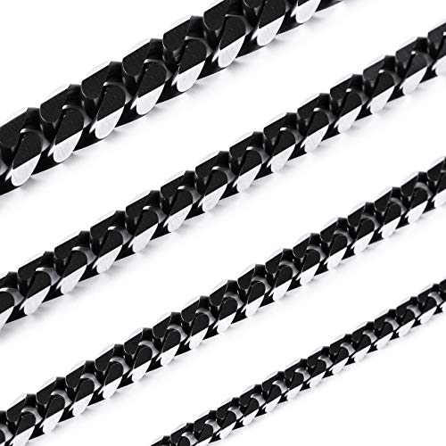 Black Chain Necklace for Men Women Water Resistent 316L Stainless Steel Big Thick Cuban Link Chains Plated & Brushed finish Silver Color with Gift Box (3.5-8 MM Wide, 14-36 Inches Long)
