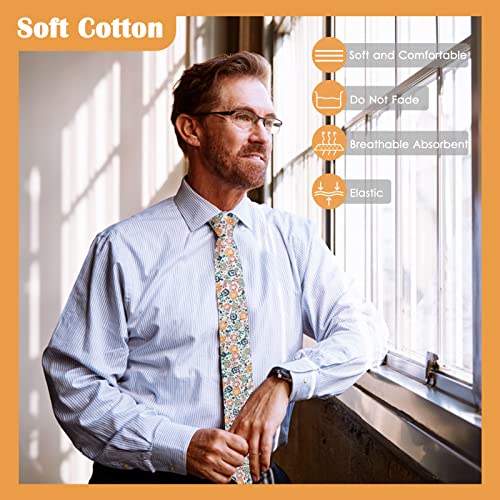 Image of Mantieqingway Men Skinny Tie Cotton Floral Necktie for Wedding Groomsmen Tie