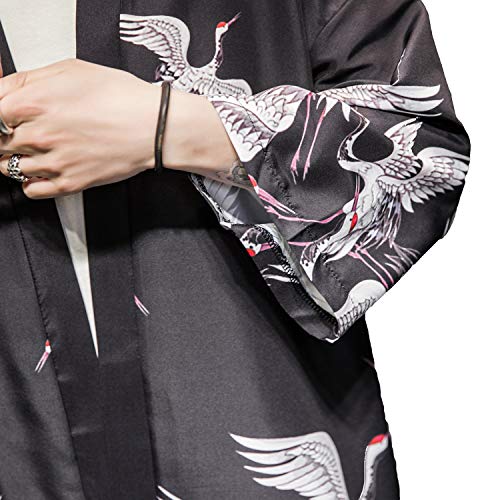 Image of PRIJOUHE Men's Japanese Kimono Cardigan Jackets Casual Long Sleeve Open Front Coat Lightweight Yukata Outwear