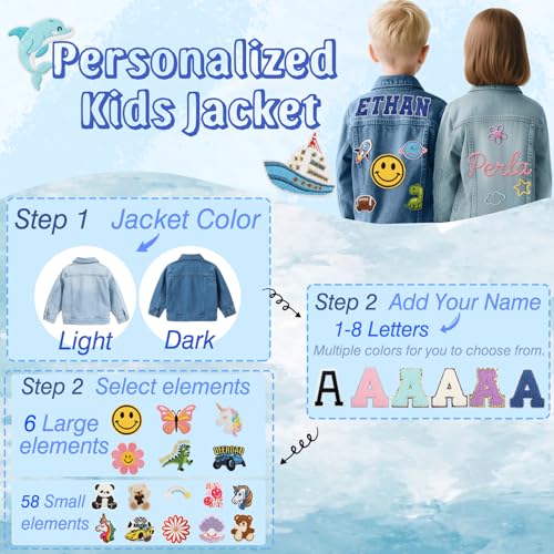 Personalized Kids Jean Jacket with Name Patch for Girls Boys Custom Denim Long Sleeve Jacket Coat, Birthday Christmas Gifts 1-12 Years2