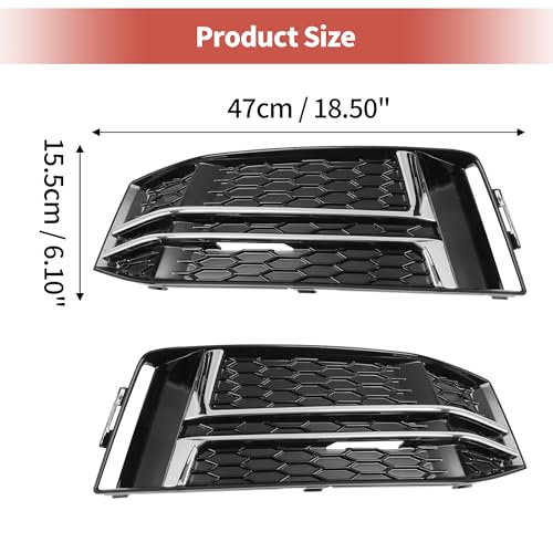 ACROPIX Fog Light Grill Front Lower Bumper Fog Light Cover Inserts for Audi A4 B9 S-Line S4 2016-2018 No.8W0807681F/8W0807682F Durable Front Left Right Black Silver Tone by ACROPIX - Image 4