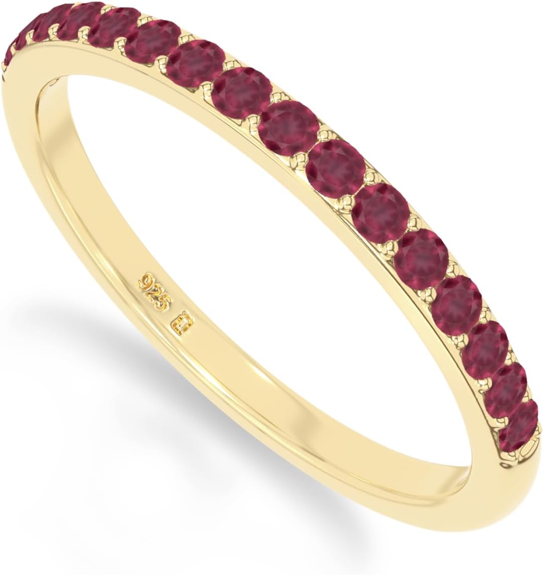 Natural Gemstone Half Eternity Band Rings for Women in Silver/18K Yellow/Rose Gold Vermeil, Birthstone Jewelry Gifts for Her Birthday, Wedding Anniversary, Graduation, Christmas