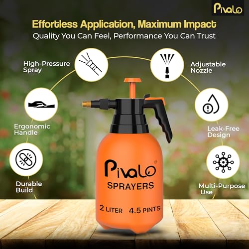Image of Pivalo 2L Pressure Spray Pump with Manual Handheld Nozzle Garden Sprayer Cleaning & Watering Can Gardening Bottles for Home Lawn Plant (Pack of 1, Orange)