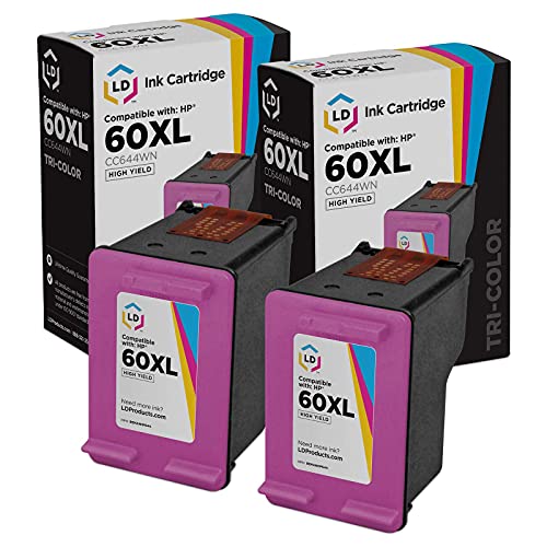 LD Products Remanufactured Compatible Ink Cartridge Replacement for HP 60XL CC644WN High Yield (2 Pack - Tri Color) for use in HP Photosmart, Envy e All-in-one, and Deskjet Printers
