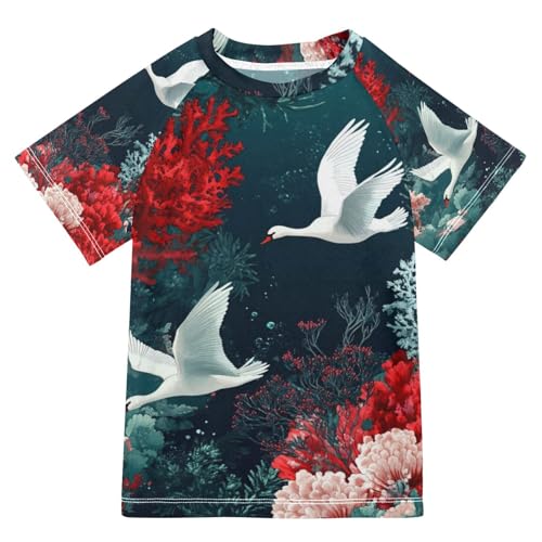 Boy Swimsuit Water Duck Goose Red Coral Sunscreen T-Shirts Swimwear Sets UPF 50+