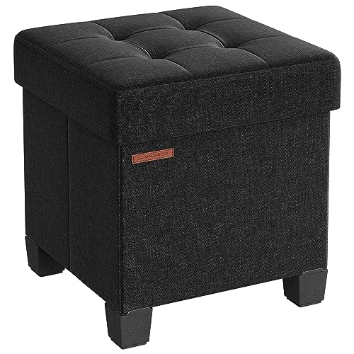 SONGMICS Storage Ottoman, Small Ottoman Foot Rest with Legs, 15 x 15 x 15.7 Inches Foot Stool, Load up to 660 lb, for Living Room, Bedroom, Dorm, Ink Black ULSF014B01 Black 12.6"D x 15"W x 1