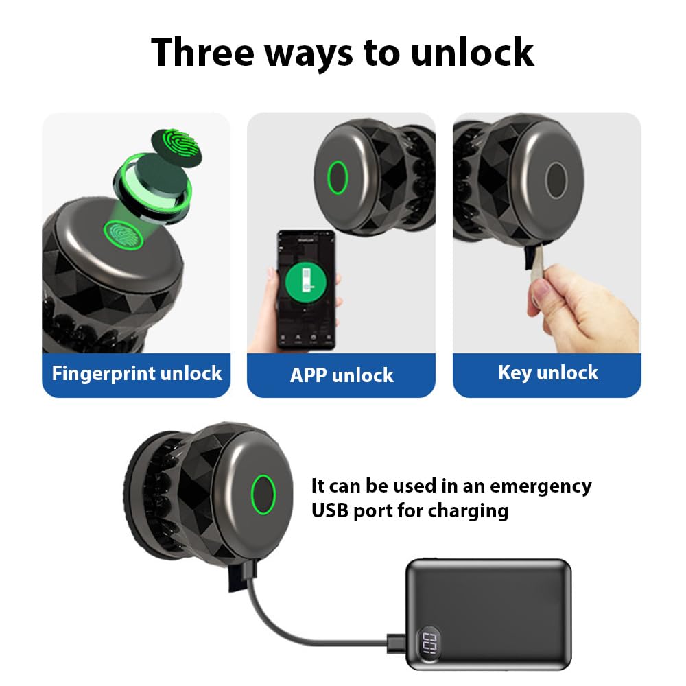 Smart Lock - Cerradura de puerta sin llave con mando a distancia de huellas dactilares, mando a distancia con aplicación TY, BT 3 en 1 con huella dactilar/llave/aplicación para 35 – 55 mm,