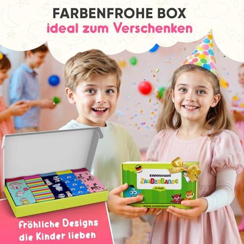 Zauberbande Kindersocken Mädchen - 10 Paar / 31-34 - Socken Kinder Mädchen, aus Baumwolle mit bunten Motiven, atmungsaktiv - Kinder Socken für Schule, Freizeit & Sport - OEKO-TEX Standard 100