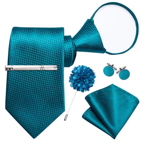 Image of DiBanGu Silk Pre-tied Ties for Men Formal Adjustable Necktie Set | 6PCS,Zipper Tie,Pocket Square,Cufflinks,Tie Clip & Lapel Pin,Wrinkle-Resistant,Premium Gift Box,Formal Business Wedding Party