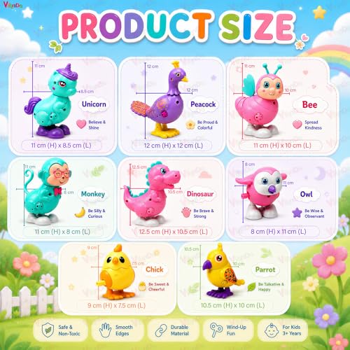 Image of VikriDa 3 Pcs Wind-Up Animal Toy Set for Kids - Jumping Bird, Rabbit & Crawling Walking Toys with Key Operation, Fun Interactive Toys for Babies, Boys & Girls (3 Pcs Assorted Colors & Designs)