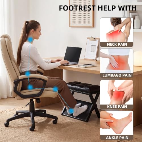Image of Double Step Foot Stool Under Desk, Wooden Ergonomic Foot Rest with Non-Slip EVA Surface, Office Footstool for Posture Support, Home Office Gaming Desk Foot Rest for Adults-Black