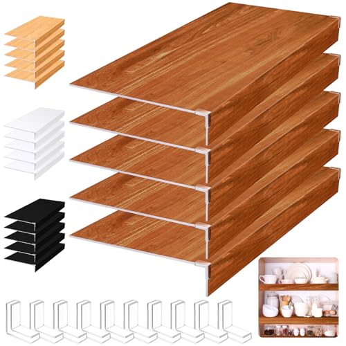 Hoolerry 5 Pcs Wire Shelf Covers Foamed PVC Wire Rack Covers for Removable Closet (Not Wood) Pantry Shelves for Cabinet Bathroom Kitchen Shelving Decoration(Dark Wood Color,25x16 Inch)
