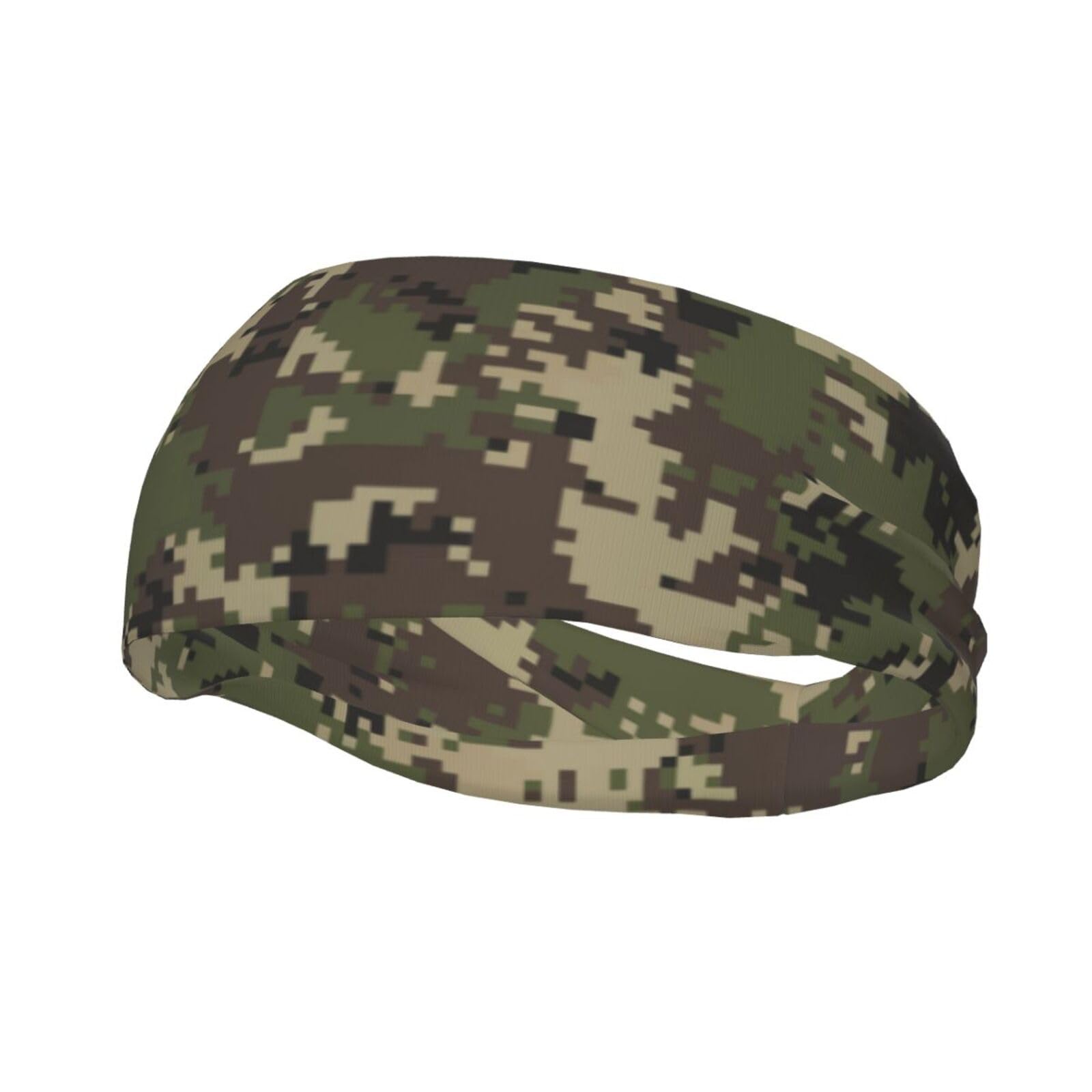 Men and Women Sweatband Friendly Stretchy Athletic Sweatbands Green camo Army Solider Camouflage Head Band for Yoga, Bike, Cycling, Basketball Headbands