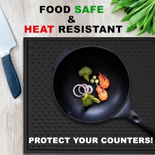 Image of Silicone Bar Mat - Heat-Resistant and Food Safe Drip Mat - Spill Mats for Counter Top - Service Mat for Kitchen, Coffee Bar, Restaurant - Thick Drying Mat for Glasses - 46cm x 30cm , Black