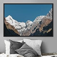 Framed Canvas Wall Art Snow Mountain Cool Expressive Farmhouse/Country Landscape Mountain Top Multicolor Photography Portrait Realism - 16x24 inches