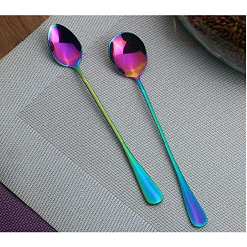 Cuillère à long manche en acier inoxydable robuste style arc-en-ciel - 7