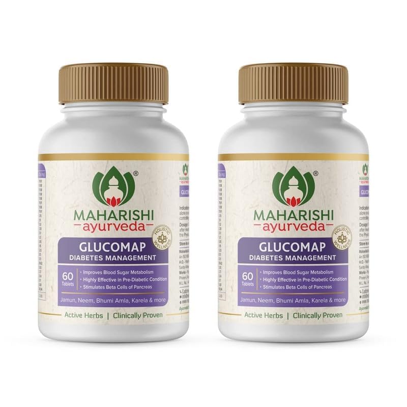 Maharishi Ayurveda Glucomap For Diabetes Management | With Jamun, Karela, Neem, Arjuna | Help Control Blood Sugar Levels| Natural Glucose Regulator | Metabolism | 60 Tablets Pack Of 2