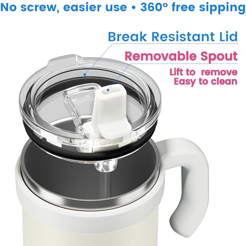 Image of For Iced Coffee & Smoothies - Never Drink from a Moldy Lid Again: 24oz Hygienic Tumbler, 100% Leakproof Lid & Removable Foldable Spout. Reinforced Base, Fits Cup Holders-Cream