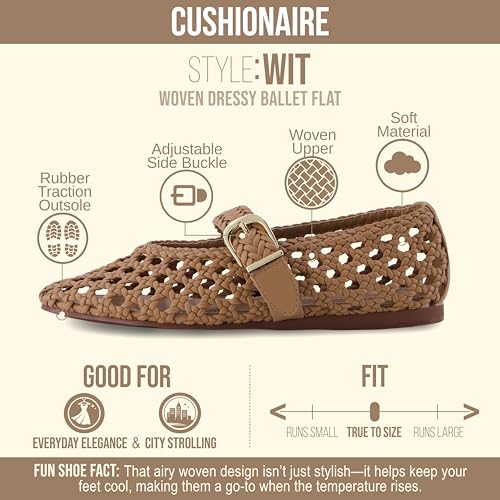 Image of CUSHIONAIRE Wit Hand Woven Womens Flats, Comfortable Mary Jane Ballet Flat with Adjustable Buckle Braided Strap and Cushioned Memory Foam