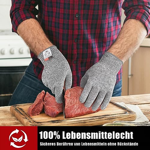 sunivaca Schnittsichere Handschuhe, 4 Paar, Schnittschutzhandschuhe küche, Lebensmittelqualität, Leistungsfähiger Level 5 Schutz, Messerschutzhandschuh EN 388 zertifiziert, größe XL